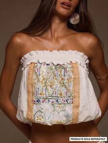 MUSERA White Sequin Linen Look Embellished Bandeau Top - Multicolor - View 2