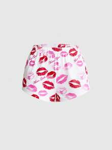 Mean Girls | ROMWE Set Piyama Kasual Wanita: Camisole dan Celana Pendek dengan Motif Logo Bibir di Seluruh Permukaan - Putih - View 5