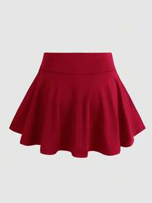 SHEIN Girlism 青少年女孩純色休閒百搭日常裙褲 - 酒紅色 - 查看 2