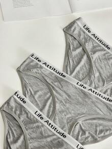 SHEIN 女款極簡日常提花舒適三角內褲 - 深灰色 - 查看 3