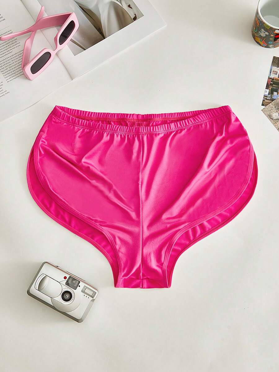 SHEIN 情侶舒適開衩女款平口內褲短褲 - 玫紅色 - 查看 1