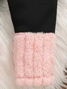 SHEIN Souflis 2pcs/Set Baby GirlPink Fleece Lined Thick Hooded Bear Embroidery Long Sleeve Leggings Pants Cute Casual Fashion Korean Style Warm Plush Outfit, Suitable For Winter Daily Outings Or Indoor Occasions Versatile Wear - Multicolor - View 7