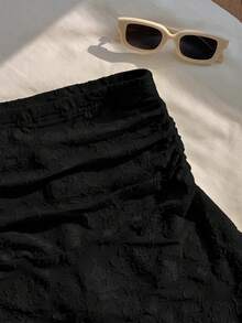 Comfortcana Summer Polka Dot Ruched A-Line Mini Skirt - Black - View 6