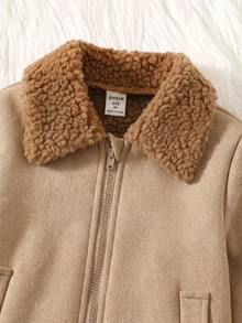 SHEIN Kids Young Boy Autumn/Winter Fashion Thermal-Lined Jacket - Khaki - View 7