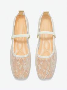 Eladyva 夏季新款蕾丝网面女士平底鞋，时尚透气玛丽珍芭蕾舞鞋，舒适休闲乐福鞋，优雅日常通勤度假夏季网面鞋 - 蕾絲米色 - 查看 5
