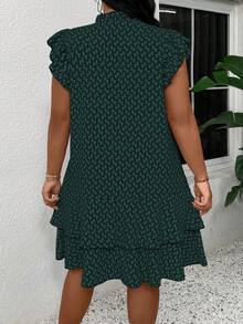 EMERY ROSE Vestido de Talla Grande para Vacaciones con Estampado Geométrico, Volantes y Tirantes con Lazo - Verde - Ver 2