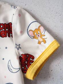 TOM & JERRY X SHEIN 男嬰夏季休閒卡通印花連身褲 - 白色 - 查看 5