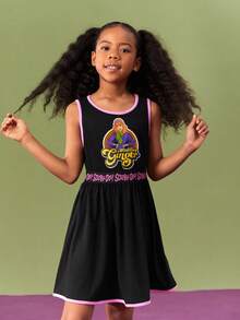 SCOOBY-DOO X SHEIN Tween Girl Letter & Cartoon Figure Graphic Contrast Trim Sleeveless Casual Dress - Multicolor - View 5