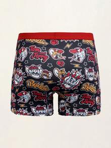 TOM & JERRY X SHEIN Men's Cartoon Print Elastic Waist Casual Boxer Briefs - Black - View 2
