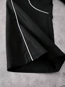 SHEIN 青少年男孩圓領休閒字母印花T恤與運動長褲套裝 - 黑色 - 查看 8