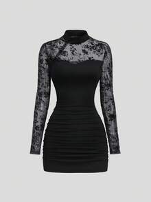 Sweetra Women's Vintage Velvet Floral Print Sleeveless Fitted Mini Dress, Slim Fit - Black - View 2