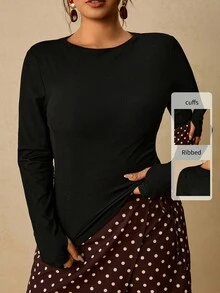 Travachic Plus Size Women's Basic Casual Autumn/Winter Long Sleeve Ribbed T-Shirt Fall - Orange - View 2