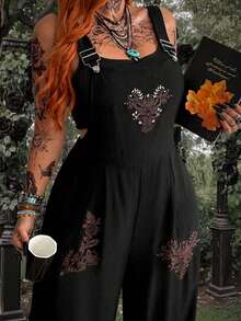 Whyspr Jumpsuit Gaya Gothic Gelap Ukuran Besar, Overall Kasual Musim Semi/Musim Panas - Hitam - View 1