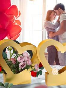 2PCS Heart Shaped Flower Gift Box Foldable Handle Portable Bouquet Bag Paperboard Material Floral Arrangement Container For Valentine Wedding Mother Day Party Celebration Floral Supplies Gift Wrapping Elegant Decoration - multicolor - View 7