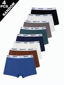Random 4pcs Teen Boys Underwear  Boxer Briefs Sports Letter Waistband Fashion Classic Style All Season - Multicolor - View 2