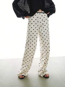 MOTF PREMIUM WOMEN'S SATIN POLKA DOT WIDE LEG PANTS, SPRING/SUMMER - Black and White - View 3