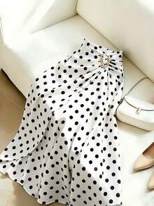 GlowEve CURVE Versatile Premium Metal Buckle Decor Plus Size Polka Dot Women's Skirt Fall - Black and White - View 8