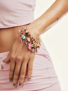Popjeli DIY Cute Wind Bracelet, Number 7/Stars//Fruit/Ice Cream/Summer Travel - Gold - View 5