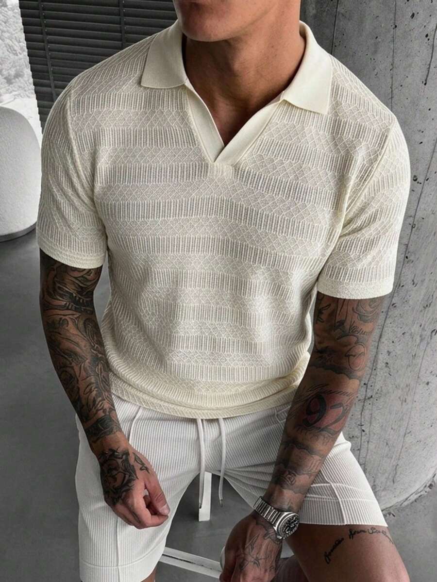 Manfinity CasualCool 男士純色休閒百搭通勤旅行短袖 Polo 衫 - 卡其色 - 查看 1
