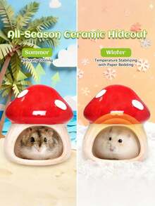 2 Buah Set Rumah dan Mangkuk Hamster Bentuk Jamur Keramik Lucu Warna Merah Anti Selip Tahan Lama untuk Hamster, Tikus, Gerbil Kerdil, Aksesori Dekorasi Kandang Hewan Peliharaan Kecil - View 7