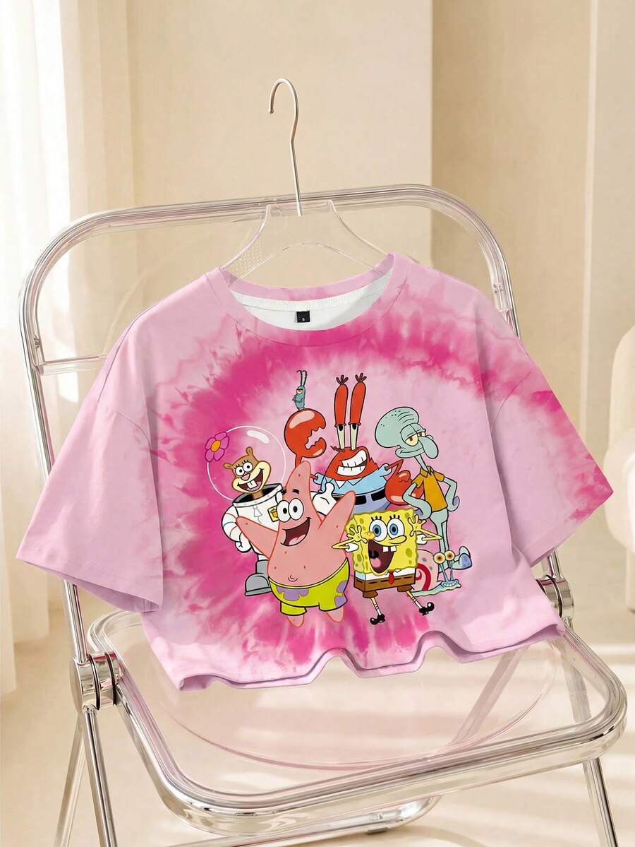 SpongeBob SquarePants | SHEIN 女士短款T恤 X - 白色 - 查看 1