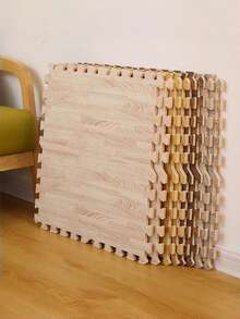 10Pcs 11.8Inch Wood Texture Interlocking Mat High Tenacity Non Slip Cushion Floor Tile Moisture Proof For Living Room Bedroom Kitchen Decor - multicolor - View 2