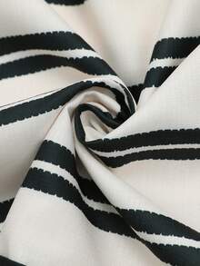 Linhara CURVE Plus Size Striped Colorblock Elegant Button Casual Long Sleeve Jumpsuit Fall - Black and White - View 6