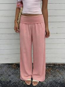 SHEIN EZwear Women's Casual Loose Solid Color Pants - Dusty Pink - View 5
