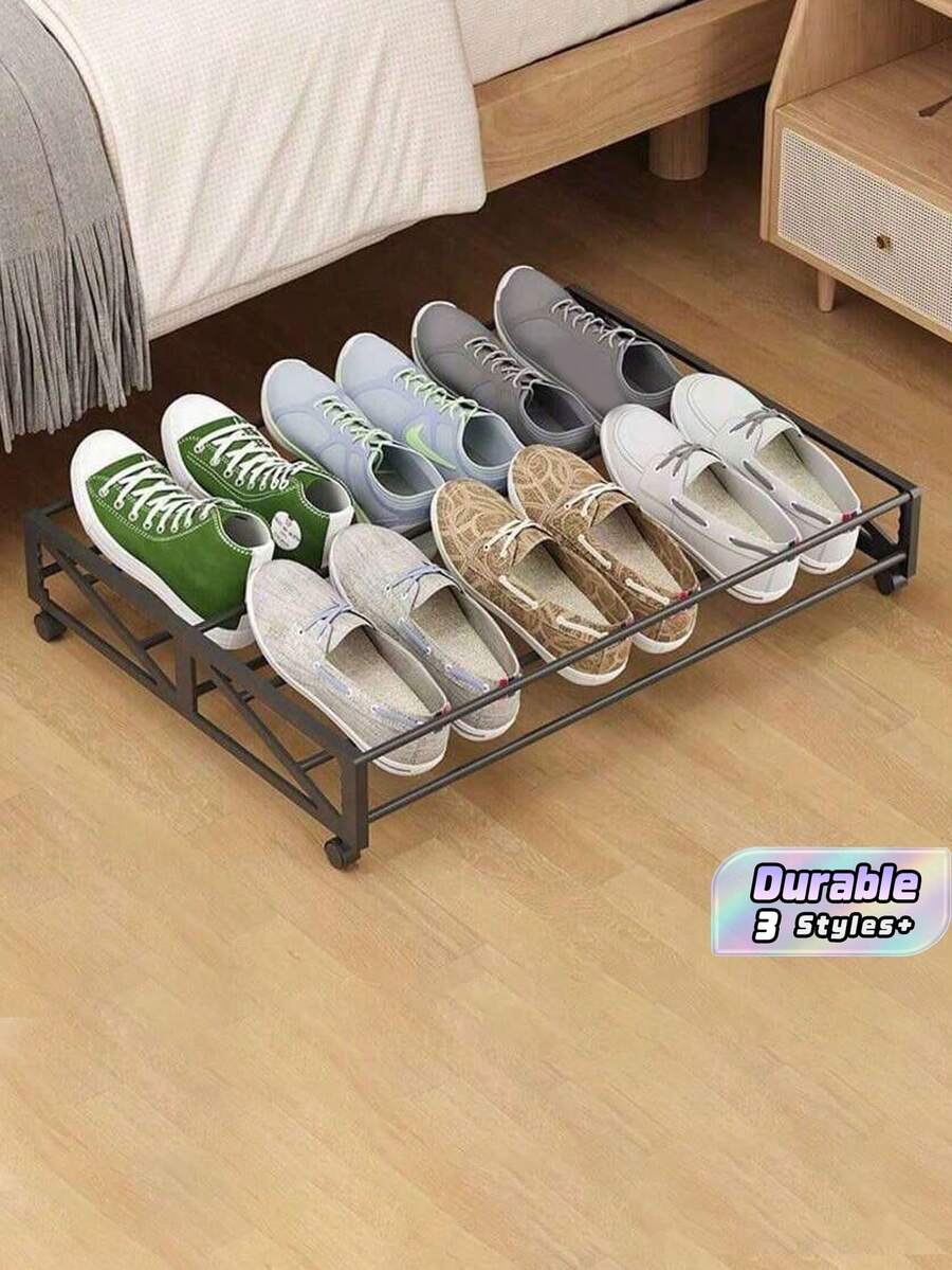 Long Under Bed Rolling Shoe Rack, Mobile Metal Shoe Storage Holder Fit Sofa Bed Bottom Space Saving Bedroom Shoe Organizer For Dorm Home Use - Multicolor - View 1