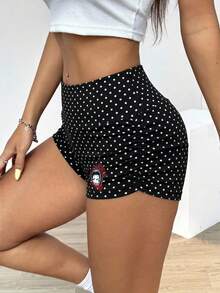Betty Boop x SHEIN SHEIN EZwear 女款波點抓皺休閒百搭日常穿著修身短褲 - 彩色 - 查看 3
