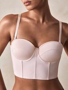 Veilyse Áo croptop cúp ngực không dây màu be dành cho nữ - Dây đeo có thể tháo rời, thích hợp mặc đi nghỉ mát. - Màu be - Xem 6