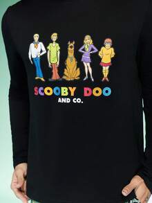 SCOOBY-DOO X SHEIN Men 2pcs/Set Cartoon Print Knit Black Long Sleeve Top And Long Pants Loungewear Set, Fall Winter Clothes - Black - View 4