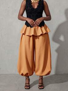 BamGlimmer Autumn/Winter New Oversized Elegant Design Orange Women's Wide Leg Pants, Fashion Casual Style, Daily Wear, Party Brunch Gathering - Orange - View 5