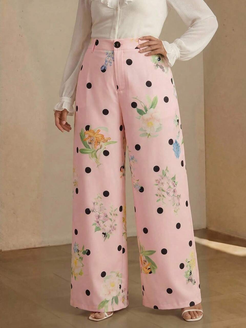 Women's Fashionable High-End Elegant Polka Dot Floral Slimming Plus Size Suit Pants, Fashionable, Going Out, Party, Formal,