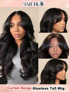 Pre Bleached Face-Framing Curtain Bangs Body Wave Wig 7*5 Pre-Cut Lace Wear&Go Glueless Wig Human Hair Wig With Layers - SNatural - View 18