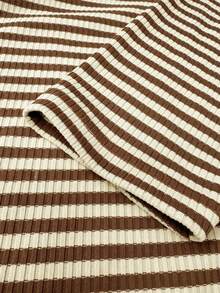 Manfinity Dauomo Brown Beige Striped Ribbed Long Sleeve Polo, Minimal Casual Style, Spring Autumn, Daily Commute, Dat Vacation Airport - Multicolor - View 5