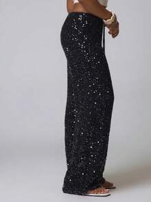 Musera Petite Petite Resort Women Cover Ups Ibiza Boho Sexy Halloween Beach Night Elegant Summer Sequin Wide Leg Crochet Trouser Spring Carvinal Beachwear Black - Black - View 4