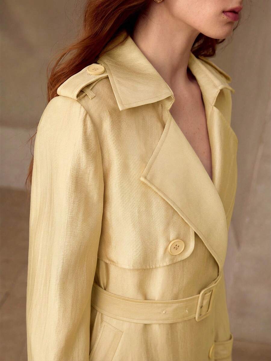 MOTF PREMIUM WOMEN'S DOUBLE-BREASTED BELTED TRENCH COAT - Yellow - View 2