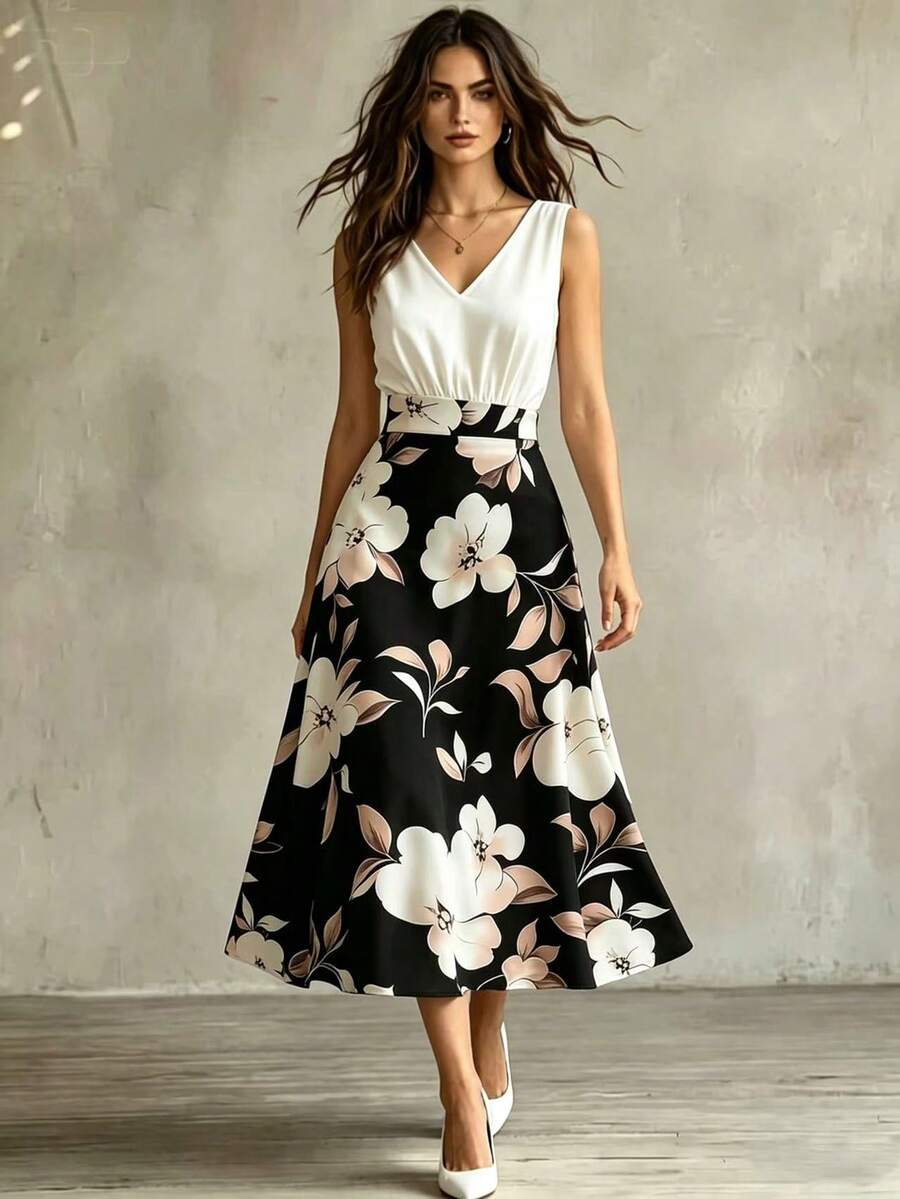 SHEIN Franclia 女士优雅连衣裙、女士休闲连衣裙、女士白色连衣裙、女士碎花连衣裙、女士无袖连衣裙、女士度假连衣裙、沙滩连衣裙、女士正式连衣裙、夏季连衣裙、假日套装、女士夏季套装、沙滩套装、正式连衣裙