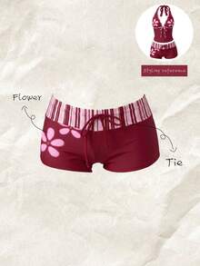 Elavelle Women's Spring/Summer Random Print High Waist Bow Bikini Bottom - Multicolor - View 1