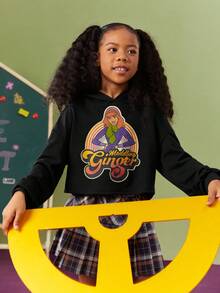 SCOOBY-DOO X SHEIN Tween Girl Cartoon Letter Printed Cropped Sweatshirt - Black - View 4