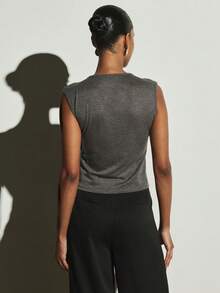 KSTM Cowl Neck Sleeveless Fitted Tank Top With Draped Front Detail Casual Chic Summer Layering Piece - Grey - View 4