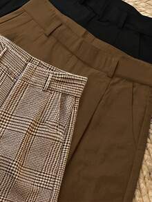 INAWLY Women's Black White Coffee Shorts Casual Commute Business 3 Pieces Set (Belt Not Included) - Multicolor - View 3