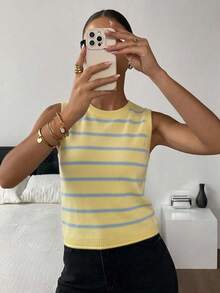 Muvela Casual Preppy Blue And Yellow Base With Stripes Back-To-School Versatile Women's Sweater Vest Suitable For Autumn And School - Multicolor - View 8