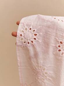 Willow Rêve Women's Pleated Embroidered Cutout Lace Blouse, Light Pink Long Sleeve Shirt Top - Baby Pink - View 8
