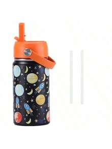 1Pc 12oz Stainless Steel Cup With Handle, Cute Cartoon Pattern Double-Layer Water Cup With Lid And Straw, Suitable For Outdoor, Camping, Travel - Multicolor - View 12