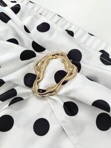 GlowEve CURVE Versatile Premium Metal Buckle Decor Plus Size Polka Dot Women's Skirt Fall - Black and White - View 6