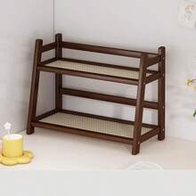 1pc Creative Double-Layer Rattan Desktop Storage Rack, Organization For Cups, Coffee, Snacks, Water Cups, And Figurines - Brown - View 5