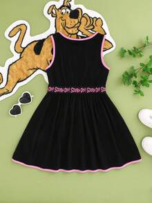 SCOOBY-DOO X SHEIN Tween Girl Letter & Cartoon Figure Graphic Contrast Trim Sleeveless Casual Dress - Multicolor - View 2