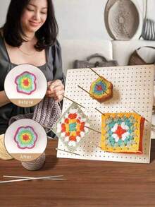1PC Large Square Wooden Crochet Blocking Board With 8 Stainless Steel Pins Non Slip Base Durable Wool Knitting Mat Natural Brown Color For Crochet Projects Home Studio Office Craft Room Gift For Crocheter - multicolor - View 2